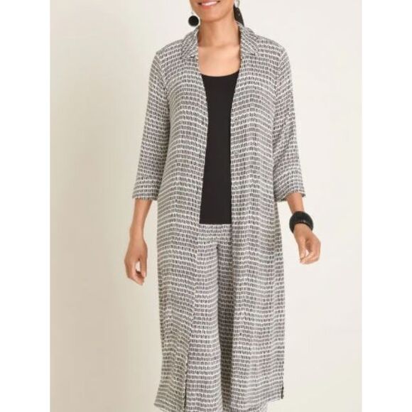 Chico's Travelers Classic Printed Duster Jacket Button Up Side Slit Size 16/18 - Picture 1 of 16